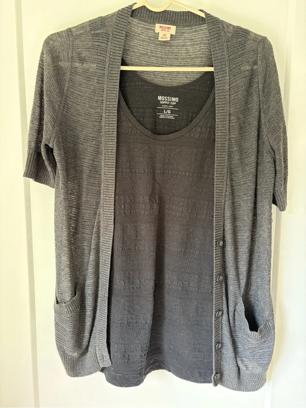 Short-Sleeve Open Cardigan - Gray